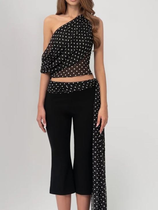 Fenity Pants - Polka Dot One-Shoulder Crop Top